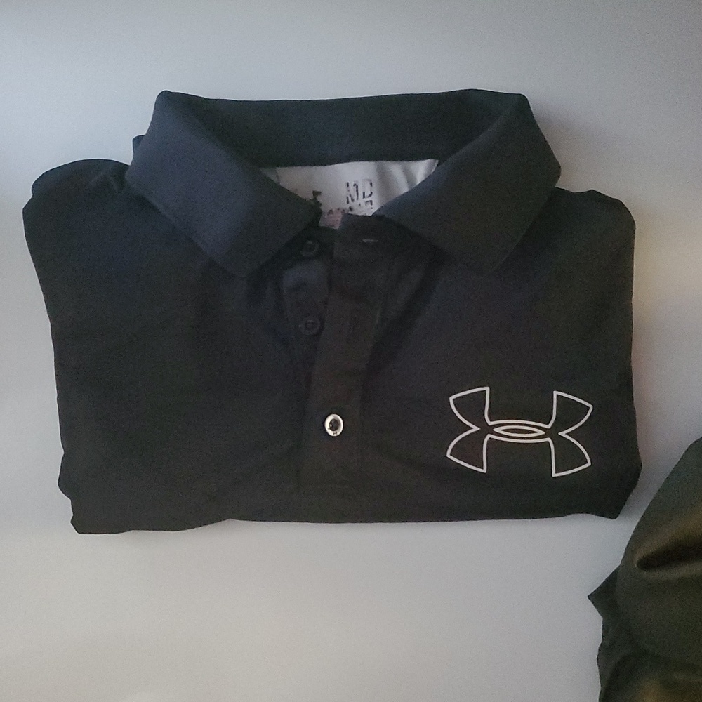 (Bundle) Mens Under Armour Golf Polo Shortsleeve Tops Size Med Heat Gear Loose - Picture 2 of 16